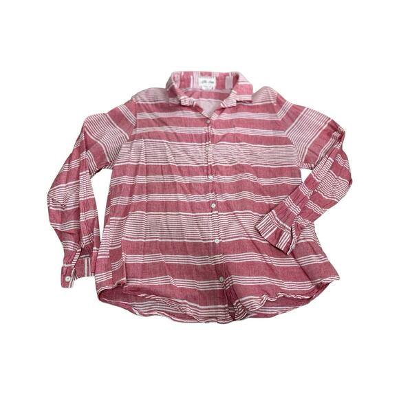 Lilly's Closet Button Front Shirt Sz Medium Red White Striped Long-Sleeve Woven - Picture 9 of 9